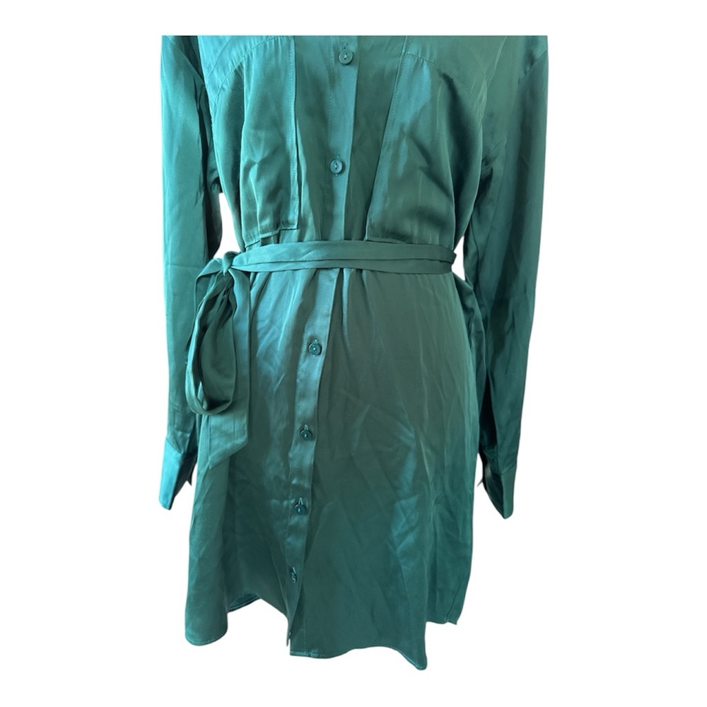 Abercrombie & Fitch Teal Satin Shirt Dress Tie Waist Size M - Picture 3 of 6